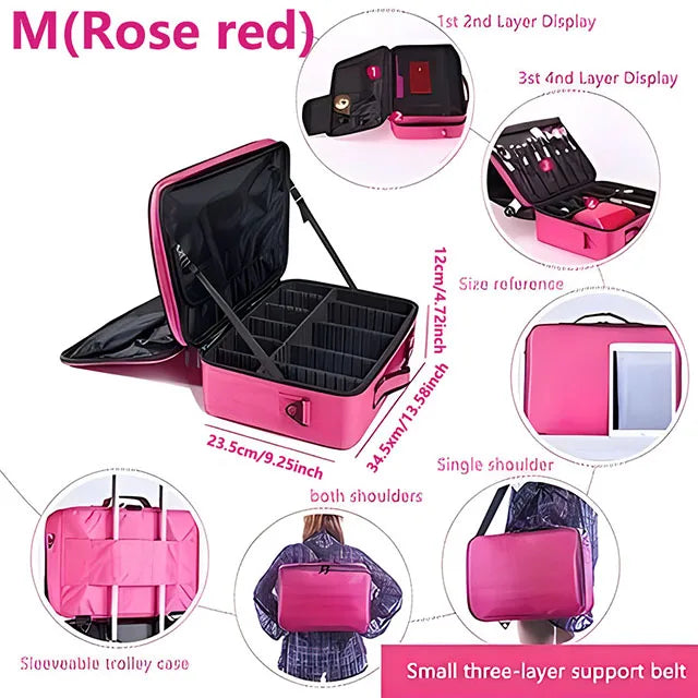 Professional Makeup Case - Large Capacity Travel Cosmetic Organizer