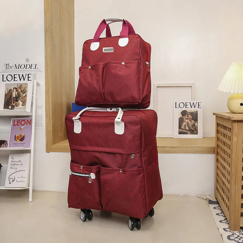 Women's Rolling Backpack Carry-On Luggage with Wheels - Oxford Travel Suitcase