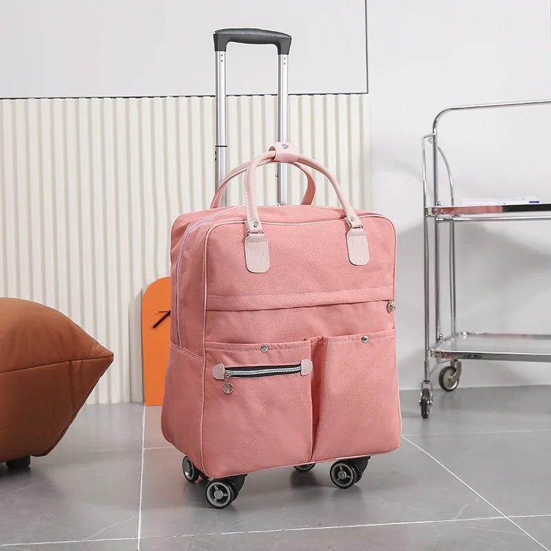 Women's Rolling Backpack Carry-On Luggage with Wheels - Oxford Travel Suitcase