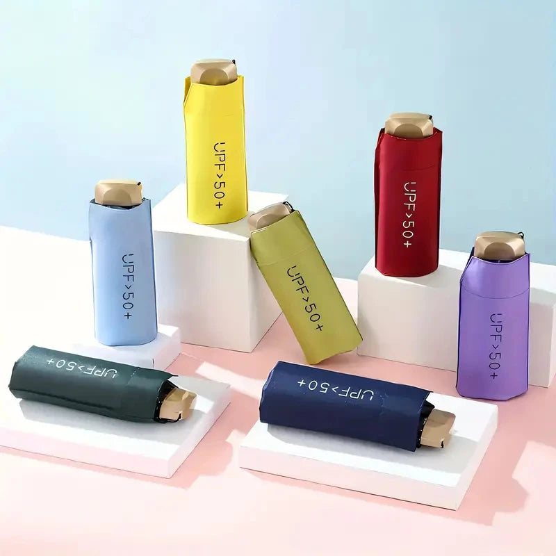 Compact 5-Fold UV Protection Travel Umbrella - Mini Pocket Sun & Rain Parasol