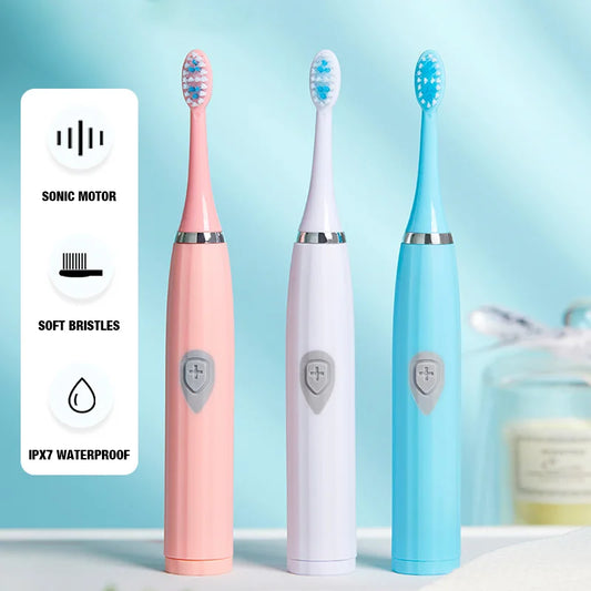 Electric Toothbrush for Adults - Soft Bristle, IPX6 Waterproof, Battery Powered