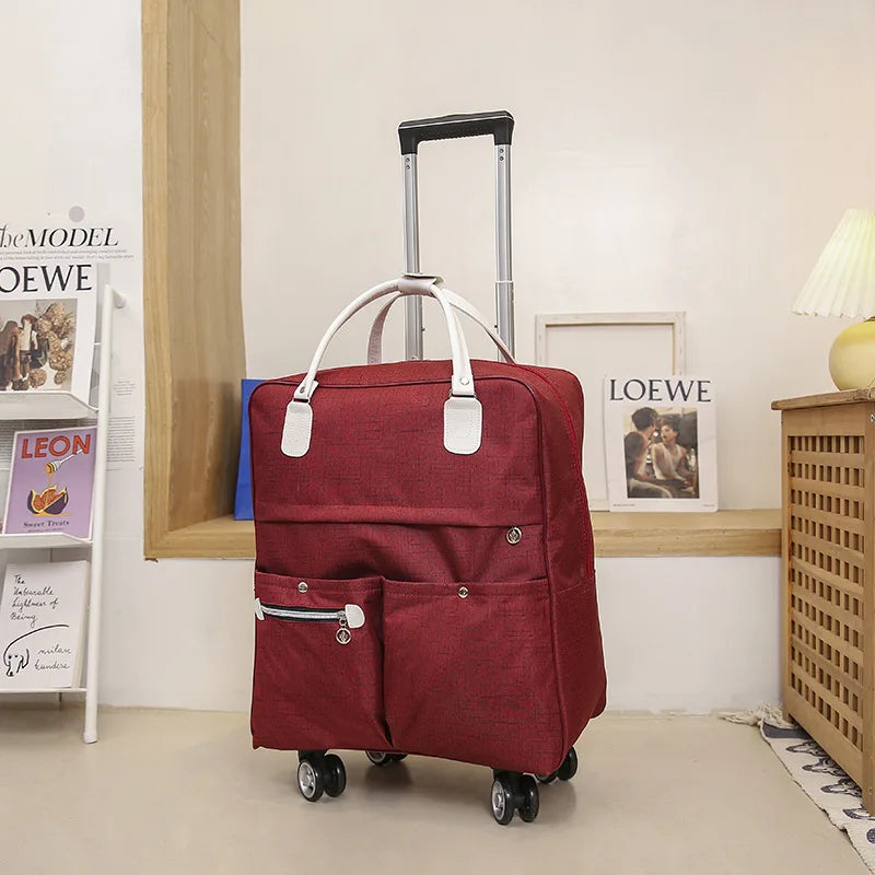 Women's Rolling Backpack Carry-On Luggage with Wheels - Oxford Travel Suitcase