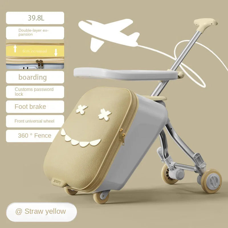 Children's Ride-On Luggage with Brake Wheels - 39.8L Foldable Travel Suitcase
