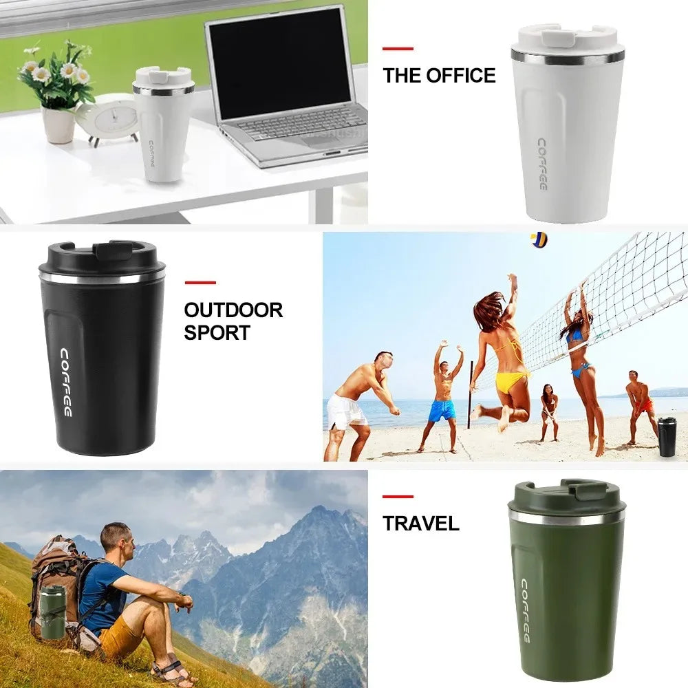 Stainless Steel Insulated Thermos Mug - Leakproof Travel Coffee & Tea Cup (380ml/510ml)