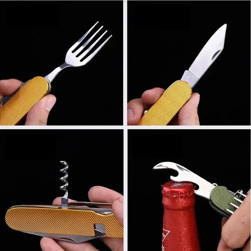 Premium Foldable Camping Utensil Set - Stainless Steel Multi-Tool