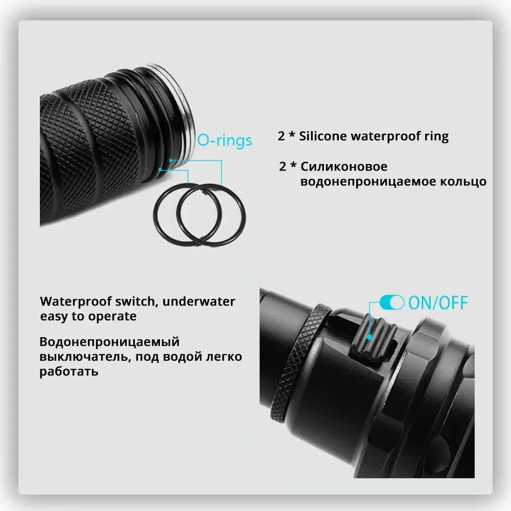 ESMARTER Professional Diving Flashlight - 1000 Lumen Waterproof LED Torch with 18650 Battery