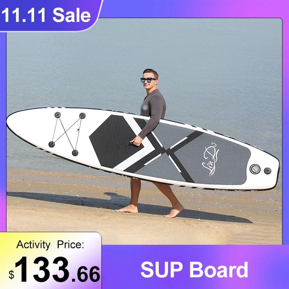 LinDo Inflatable Stand Up Paddle Board - Complete SUP Set with Paddle, Fin & Pump