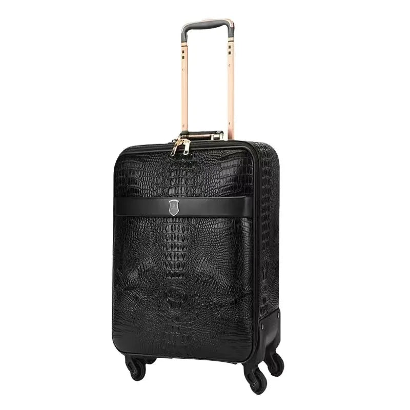 Premium Crocodile Leather Rolling Luggage - 16/20/24 Inch Travel Suitcase