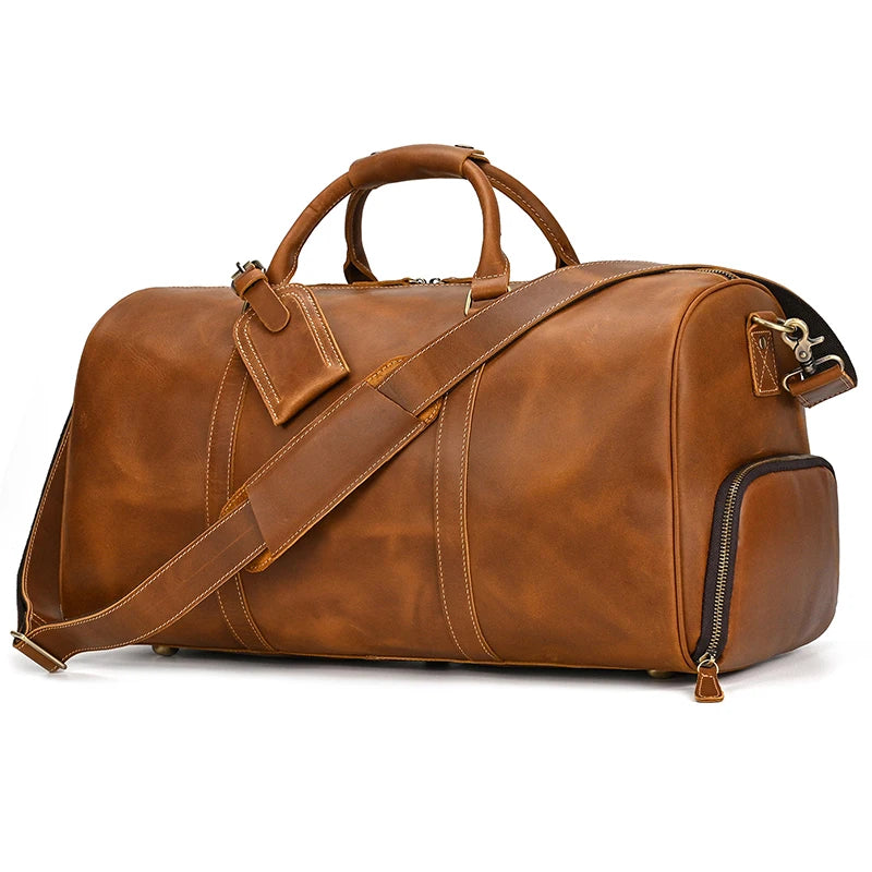 Premium Genuine Leather Travel Duffle Bag - Vintage Cow Leather Weekend Bag