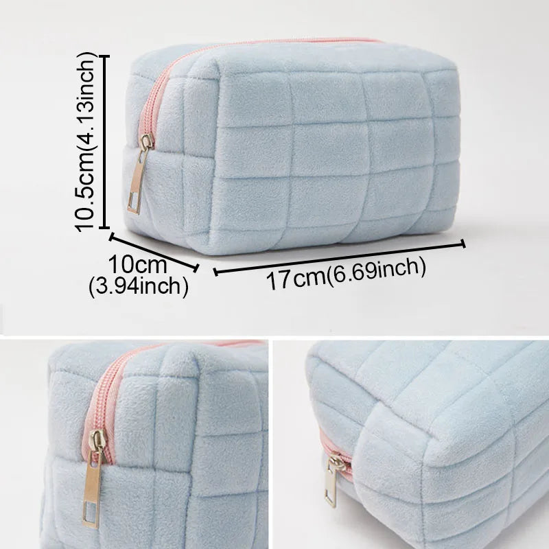 Plush Makeup Bag - Portable Travel Organizer for Cosmetics and Stationery