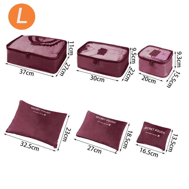 6-Piece Travel Organizer Set - Large Capacity Luggage Storage Bags