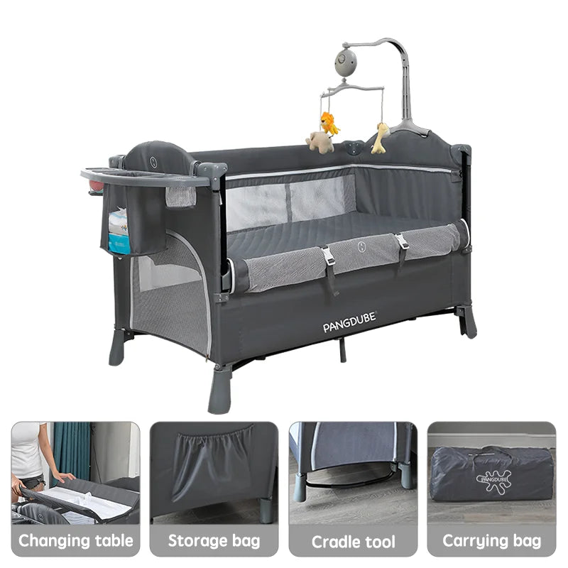 PANGDUBE 4-in-1 Convertible Baby Crib with Rocker and Changing Table