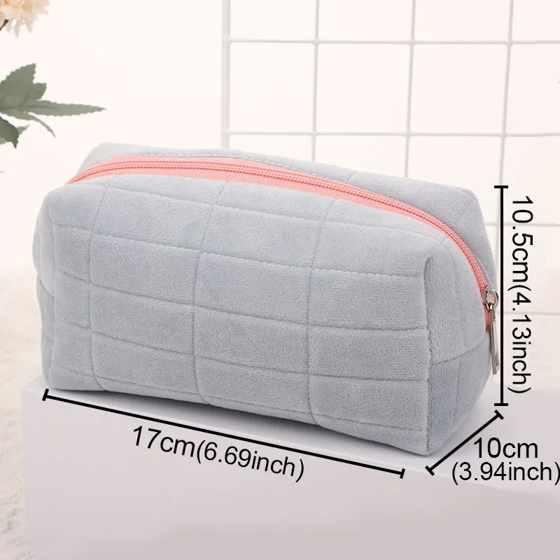 Plush Makeup Bag - Portable Travel Organizer for Cosmetics and Stationery