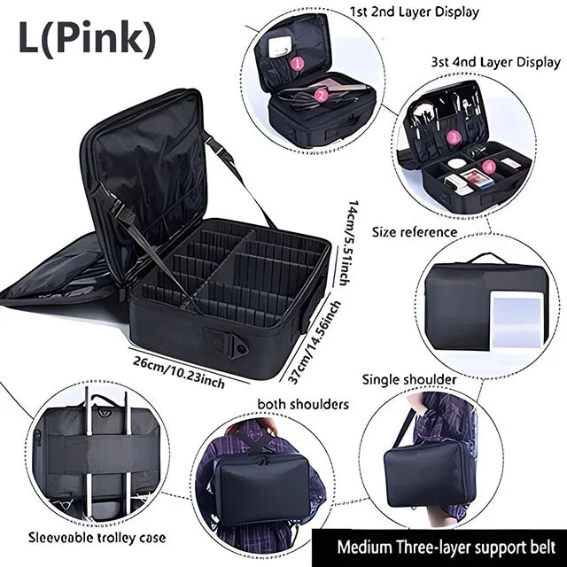 Professional Makeup Case - Large Capacity Travel Cosmetic Organizer