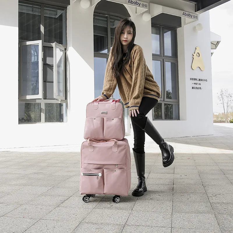 Women's Rolling Backpack Carry-On Luggage with Wheels - Oxford Travel Suitcase