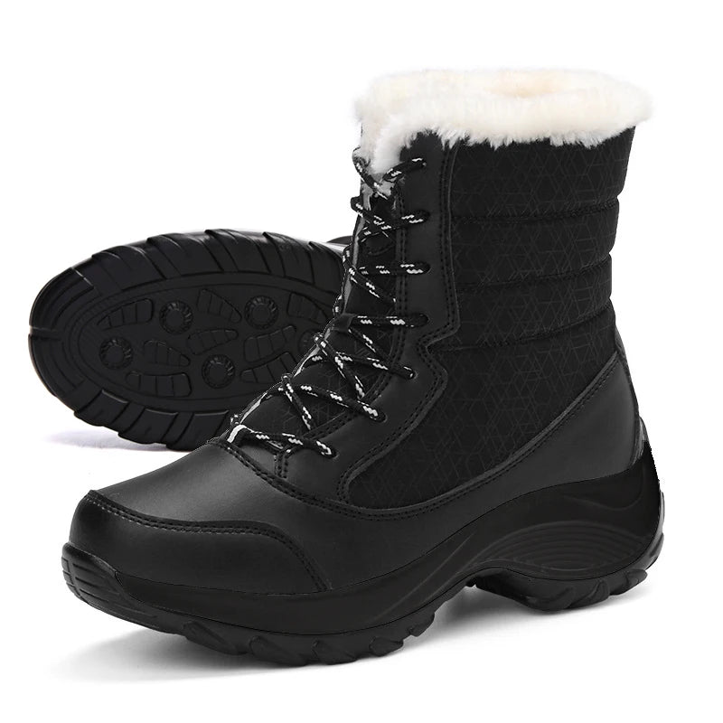 Women's Winter Snow Boots - Waterproof Platform Ankle Boots with Fur Lining