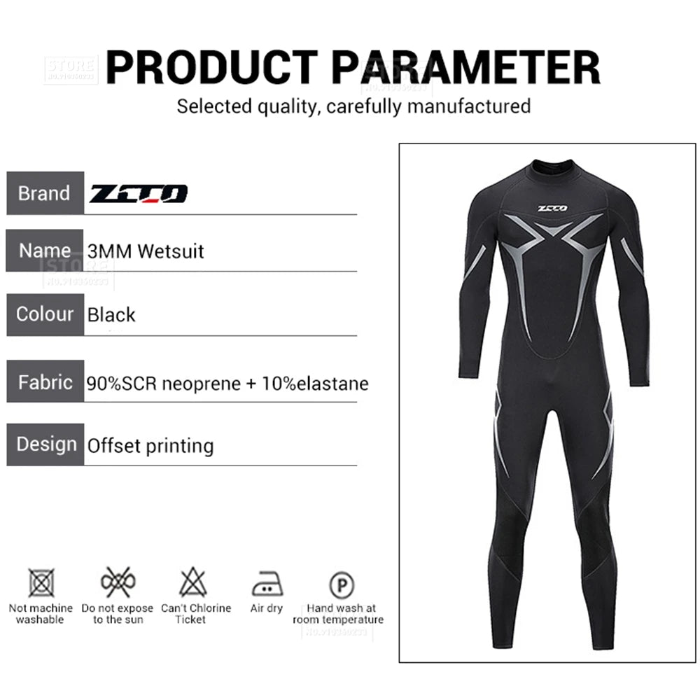 Men's 3mm Neoprene Wetsuit - Professional Diving & Surfing Suit