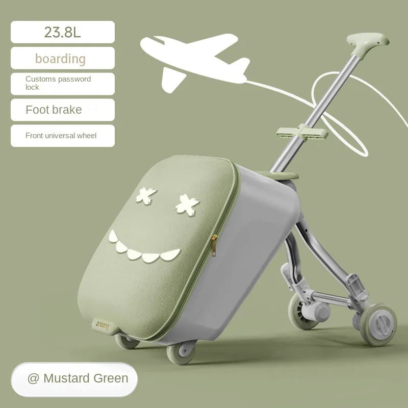 Children's Ride-On Luggage with Brake Wheels - 39.8L Foldable Travel Suitcase
