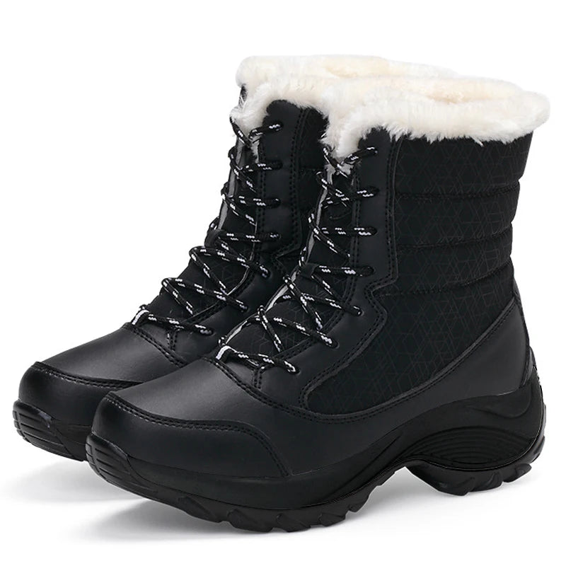 Women's Winter Snow Boots - Waterproof Platform Ankle Boots with Fur Lining