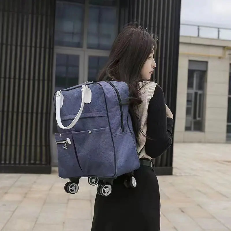 Women's Rolling Backpack Carry-On Luggage with Wheels - Oxford Travel Suitcase