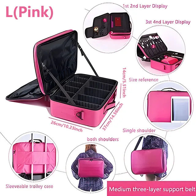 Professional Makeup Case - Large Capacity Travel Cosmetic Organizer