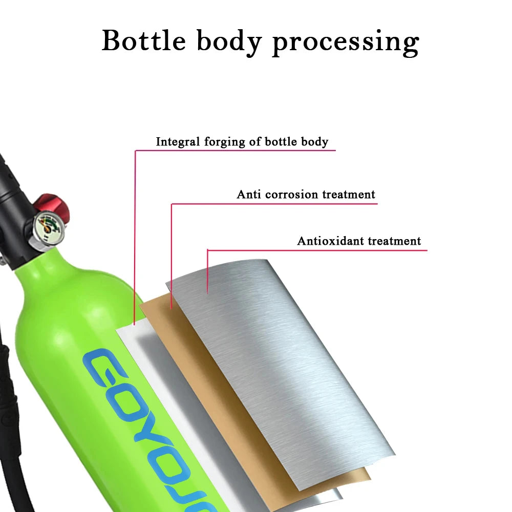 GOYOJO 1L Scuba Diving Oxygen Tank with Breathing Valve - Portable Underwater Breathing System