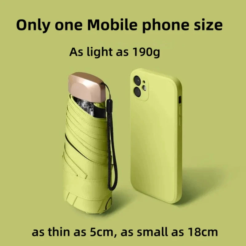 Compact 5-Fold UV Protection Travel Umbrella - Mini Pocket Sun & Rain Parasol