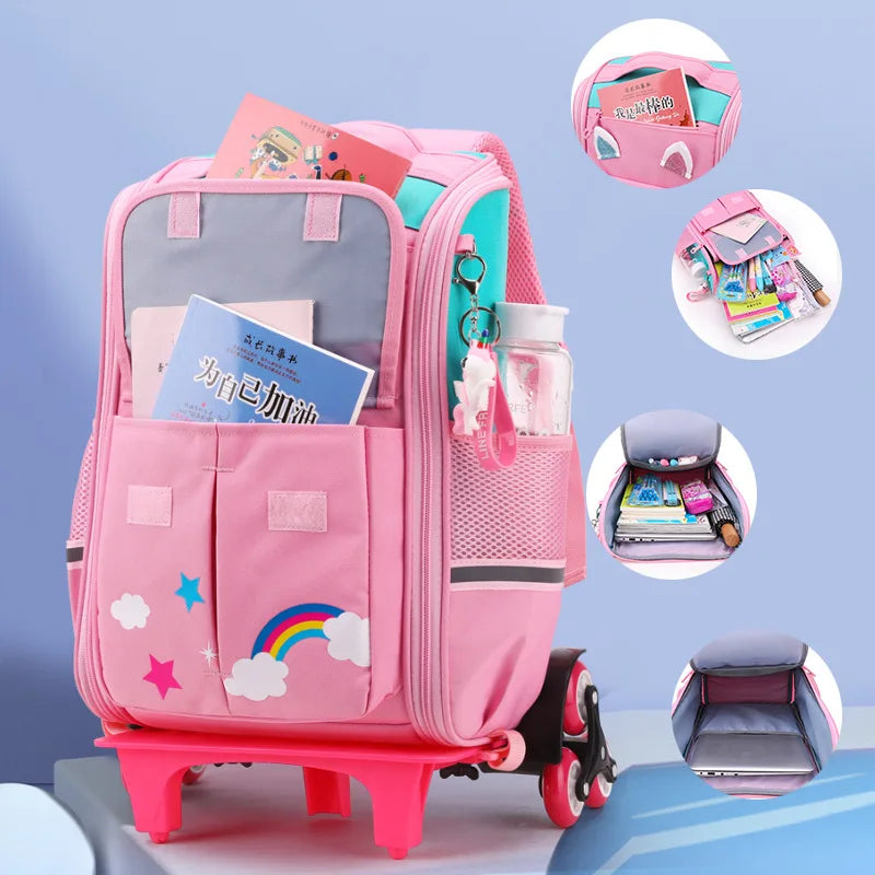 Premium Rolling School Backpack for Kids - High Capacity Wheeled Trolley Bag