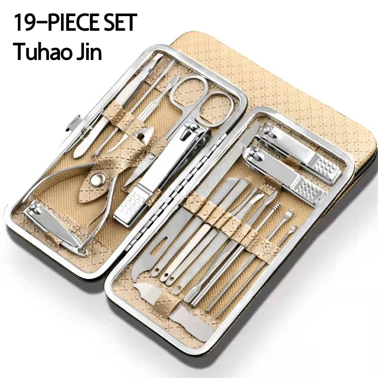 Professional 19-Piece Nail Care & Grooming Set with Leather Case