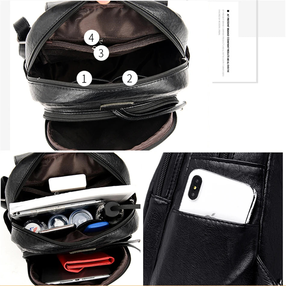Women's Premium Leather Backpack - Large Capacity Travel & School Bag