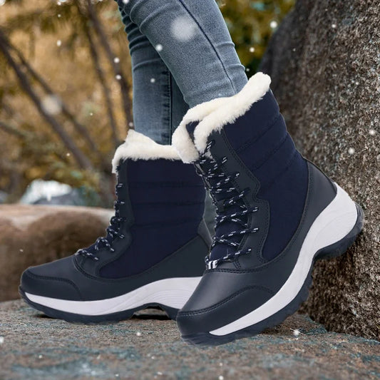 Women's Winter Snow Boots - Waterproof Platform Ankle Boots with Fur Lining