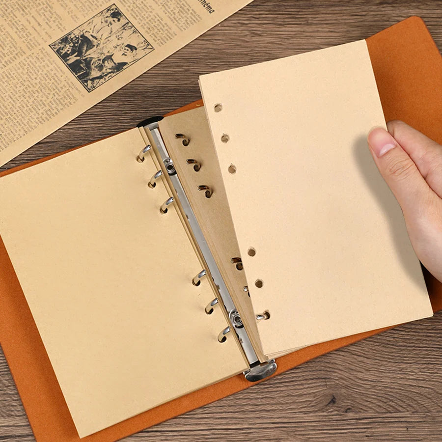 Vintage Leather Travel Journal - Spiral Ring Diary with Kraft Paper