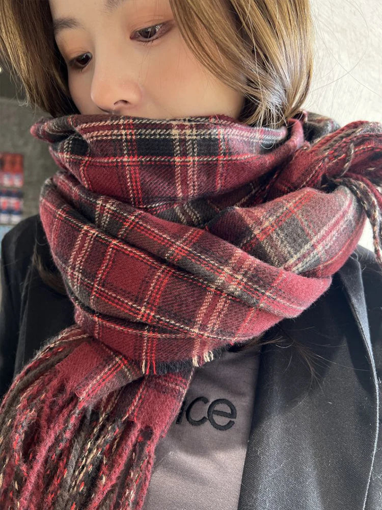 Women's Plaid Cashmere Scarf - Winter Wrap Shawl