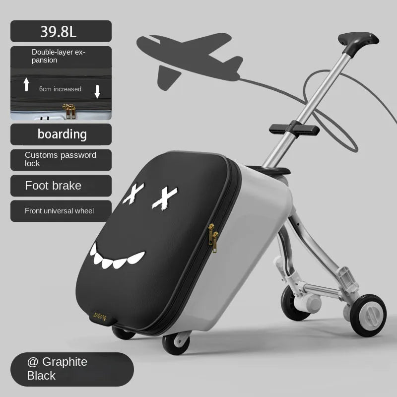 Children's Ride-On Luggage with Brake Wheels - 39.8L Foldable Travel Suitcase