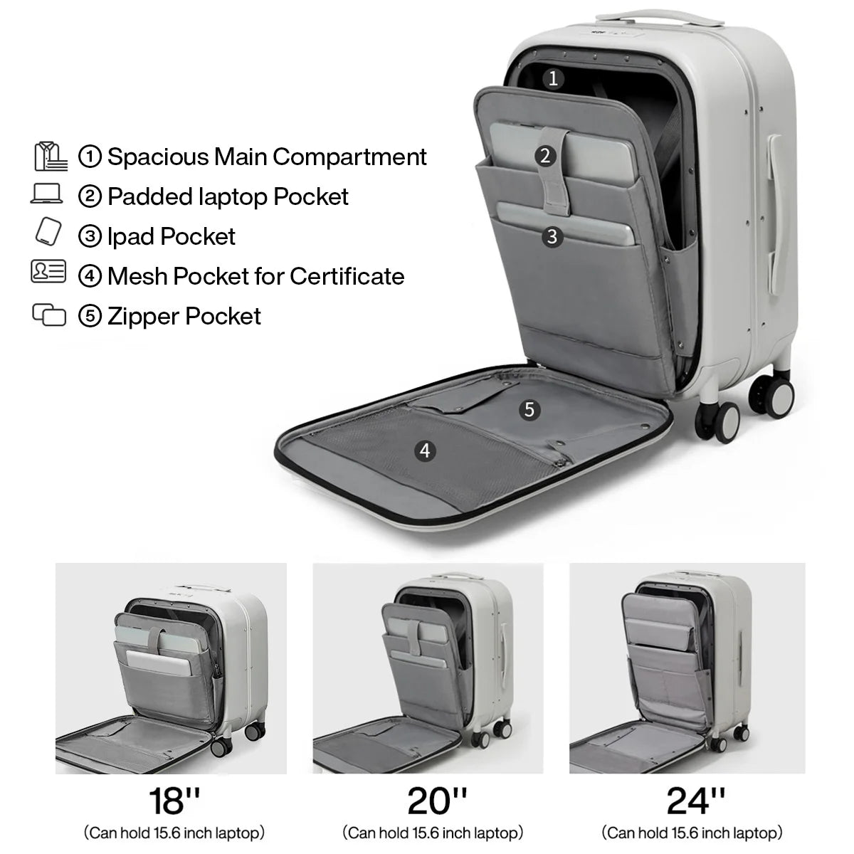 Mixi Aluminum Frame Rolling Suitcase - Premium Carry-On Luggage