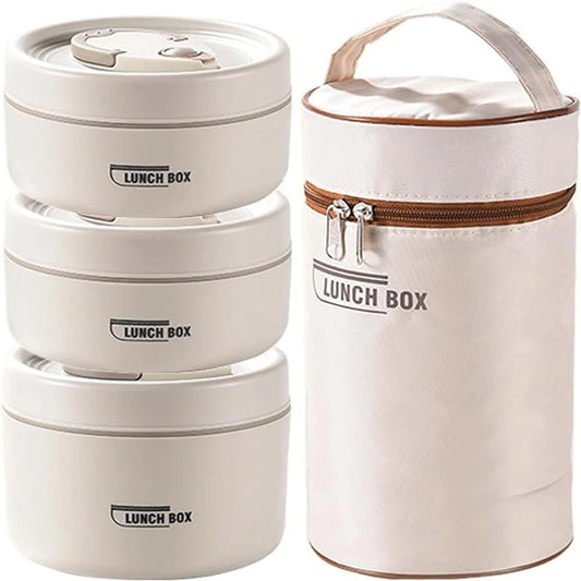 Stainless Steel Insulated Lunch Container Set - 3-Tier Stackable Thermal Bento Box