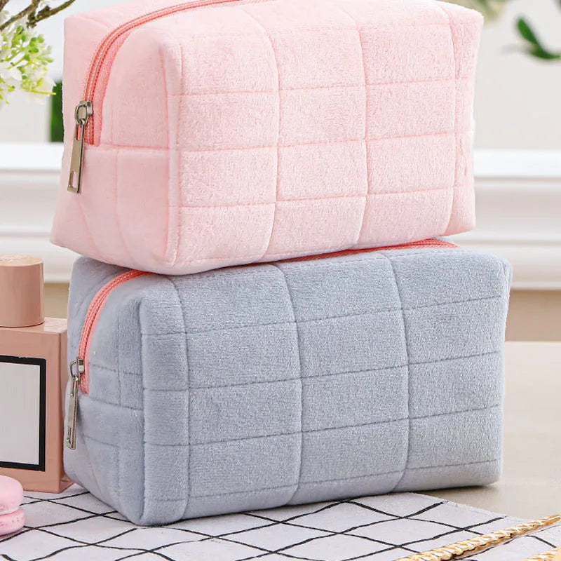 Plush Makeup Bag - Portable Travel Organizer for Cosmetics and Stationery