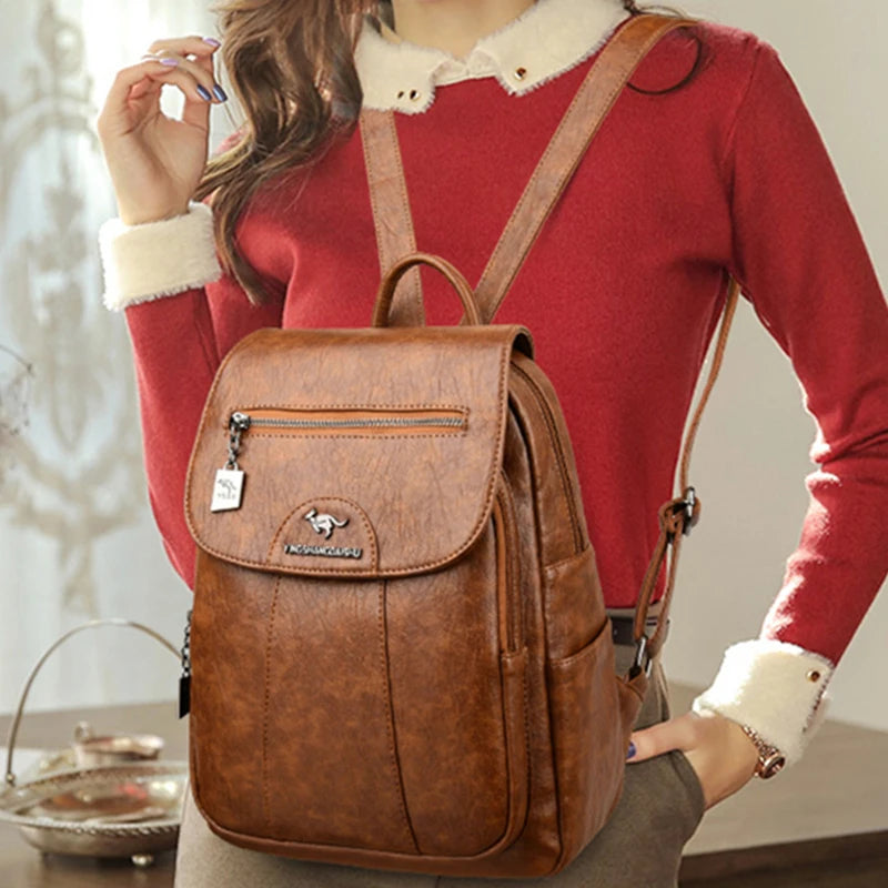 Women's Premium Leather Backpack - Large Capacity Travel & School Bag
