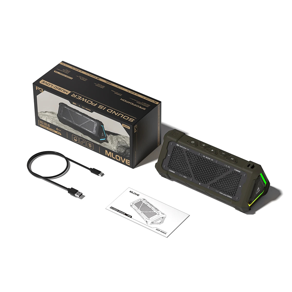 MLOVE P3 Portable Bluetooth Speaker - 40W Wireless Outdoor Speaker with IPX7 Waterproof, RGB Lights & Stereo Sound