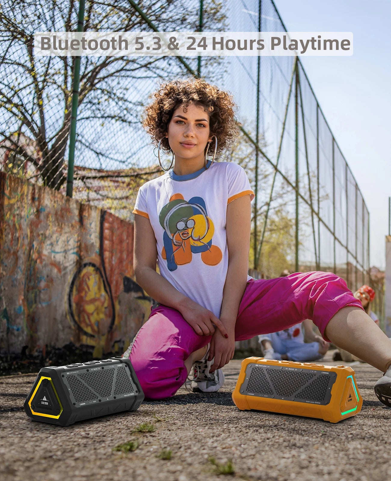 MLOVE P3 Portable Bluetooth Speaker - 40W Wireless Outdoor Speaker with IPX7 Waterproof, RGB Lights & Stereo Sound