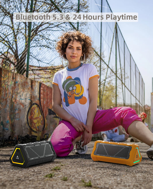 MLOVE P3 Portable Bluetooth Speaker - 40W Wireless Outdoor Speaker with IPX7 Waterproof, RGB Lights & Stereo Sound
