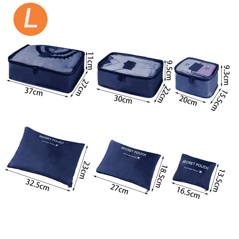 6-Piece Travel Organizer Set - Large Capacity Luggage Storage Bags