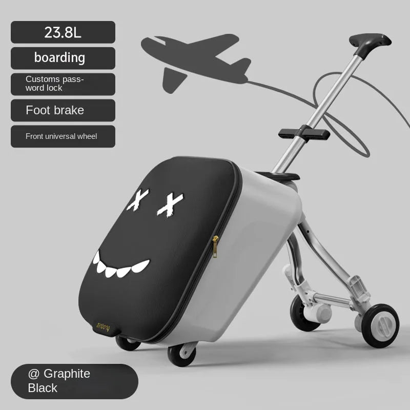 Children's Ride-On Luggage with Brake Wheels - 39.8L Foldable Travel Suitcase
