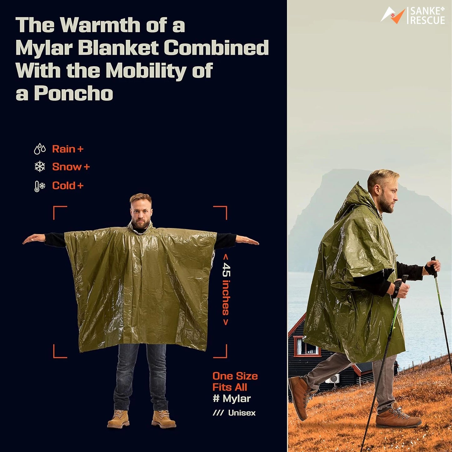 Emergency Waterproof Aluminum Film Poncho - Disposable Raincoat & Thermal Blanket for Camping & Survival
