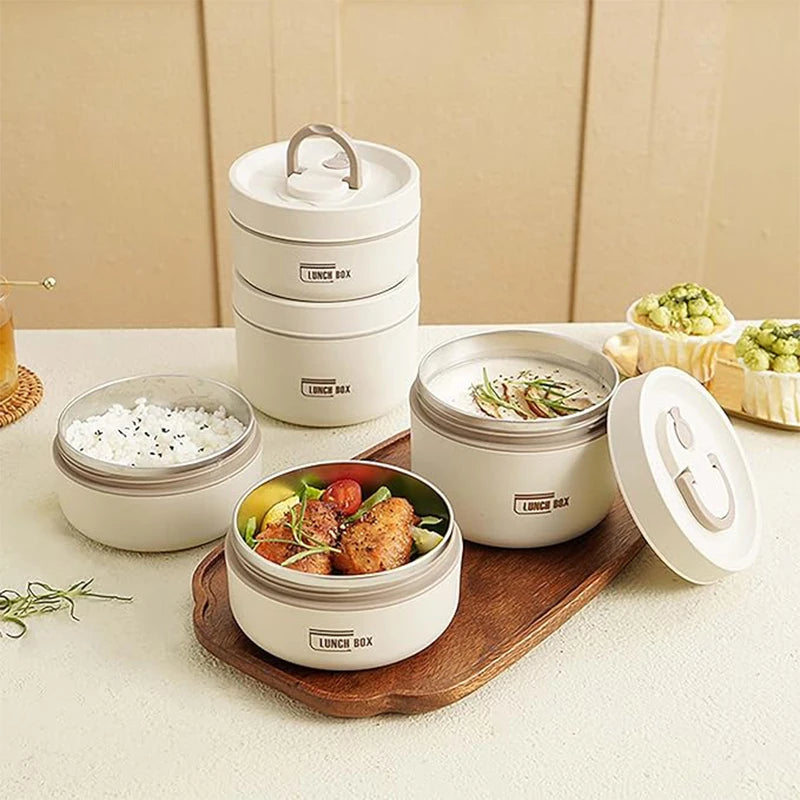 Stainless Steel Insulated Lunch Container Set - 3-Tier Stackable Thermal Bento Box