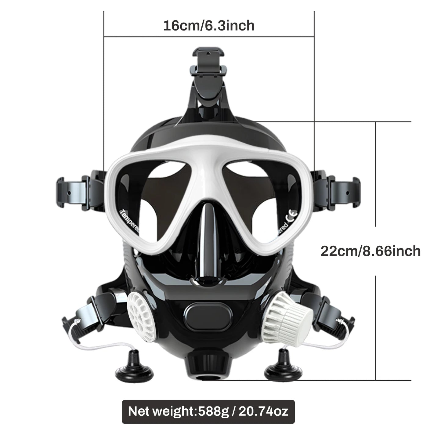 ChikaDIV Full Face Diving Mask with Camera Mount - Compatible with 1L+ Scuba Tanks