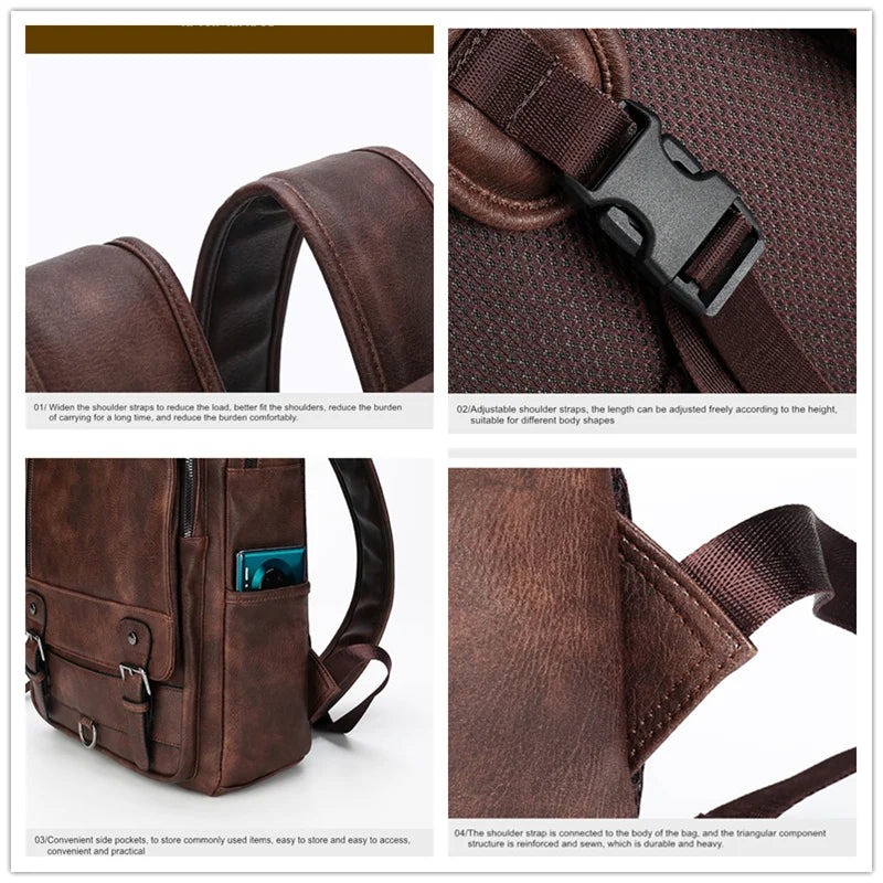 JEEP BULUO Premium Leather Business Backpack - 15.6" Laptop Travel Bag