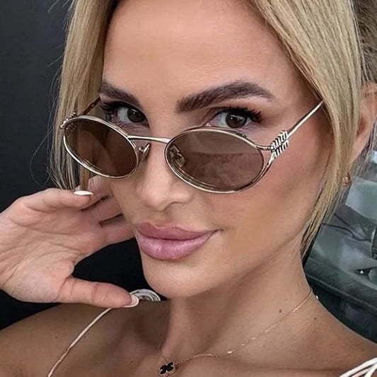 Designer Oval Sunglasses for Women - UV400 Protection Metal Frame