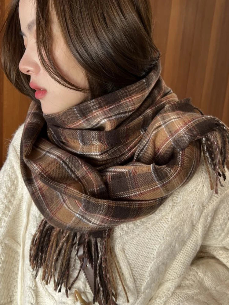Women's Plaid Cashmere Scarf - Winter Wrap Shawl