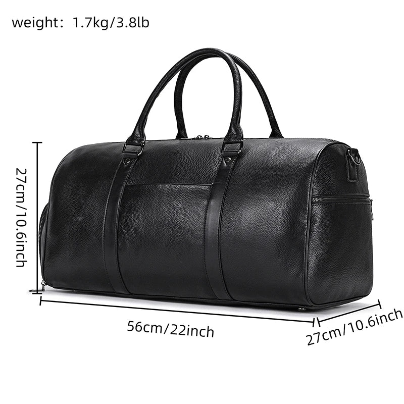 Premium Genuine Leather Travel Duffle Bag - Vintage Cow Leather Weekend Bag